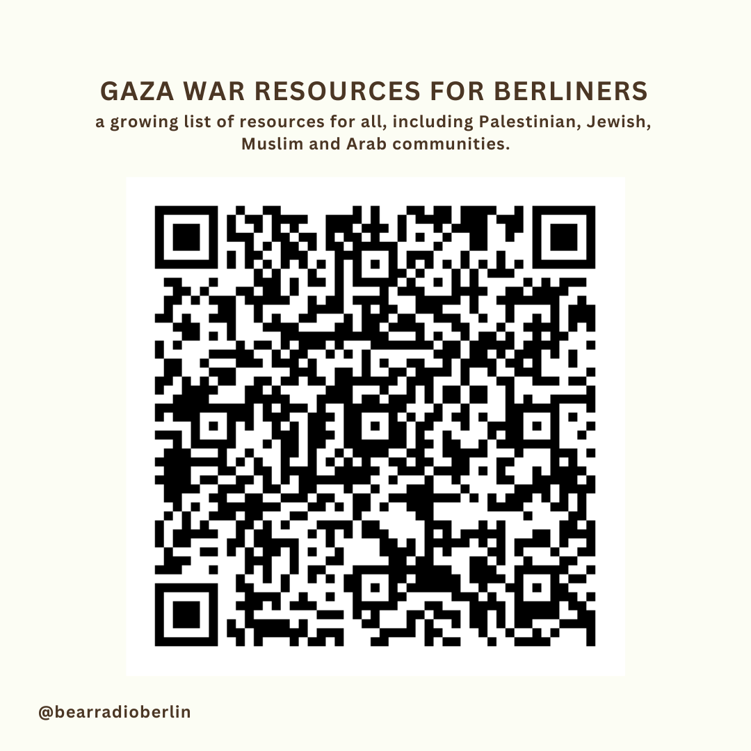 We've compiled a list of Berlin-based actions + networks of support for Palestinian, Jewish, Muslim, Arab and ally communities looking for info, support or guidance on the war in Gaza. Link in bio.  Please share and DM us with any suggested resources.  

- Jill &amp; Julia
