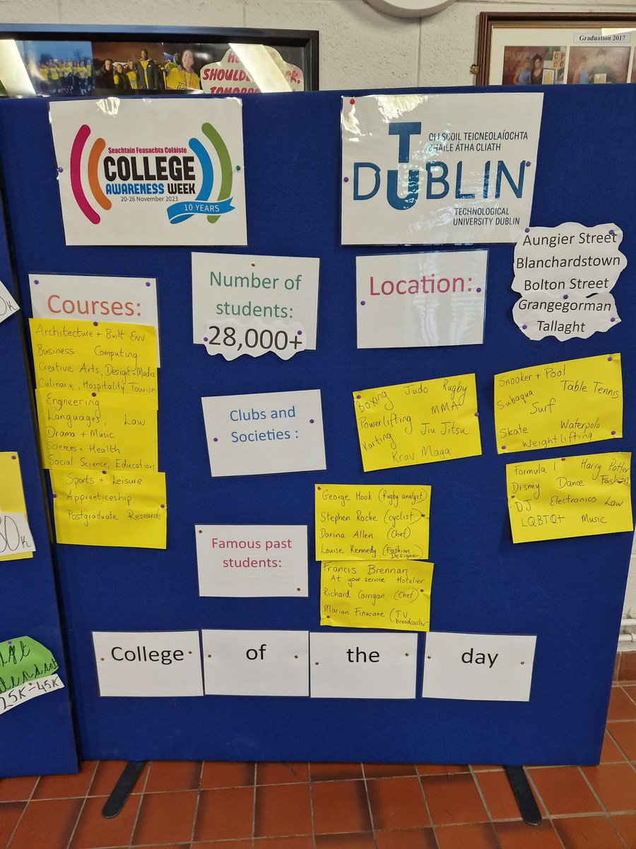 As part of #CollegeAwarenessWeek in CPCC we have a #CollegeOfTheDay stand in the main hall where we are sharing information about different colleges. Today it's @WeAreTUDublin #WeAreCPCC #Teamddletb