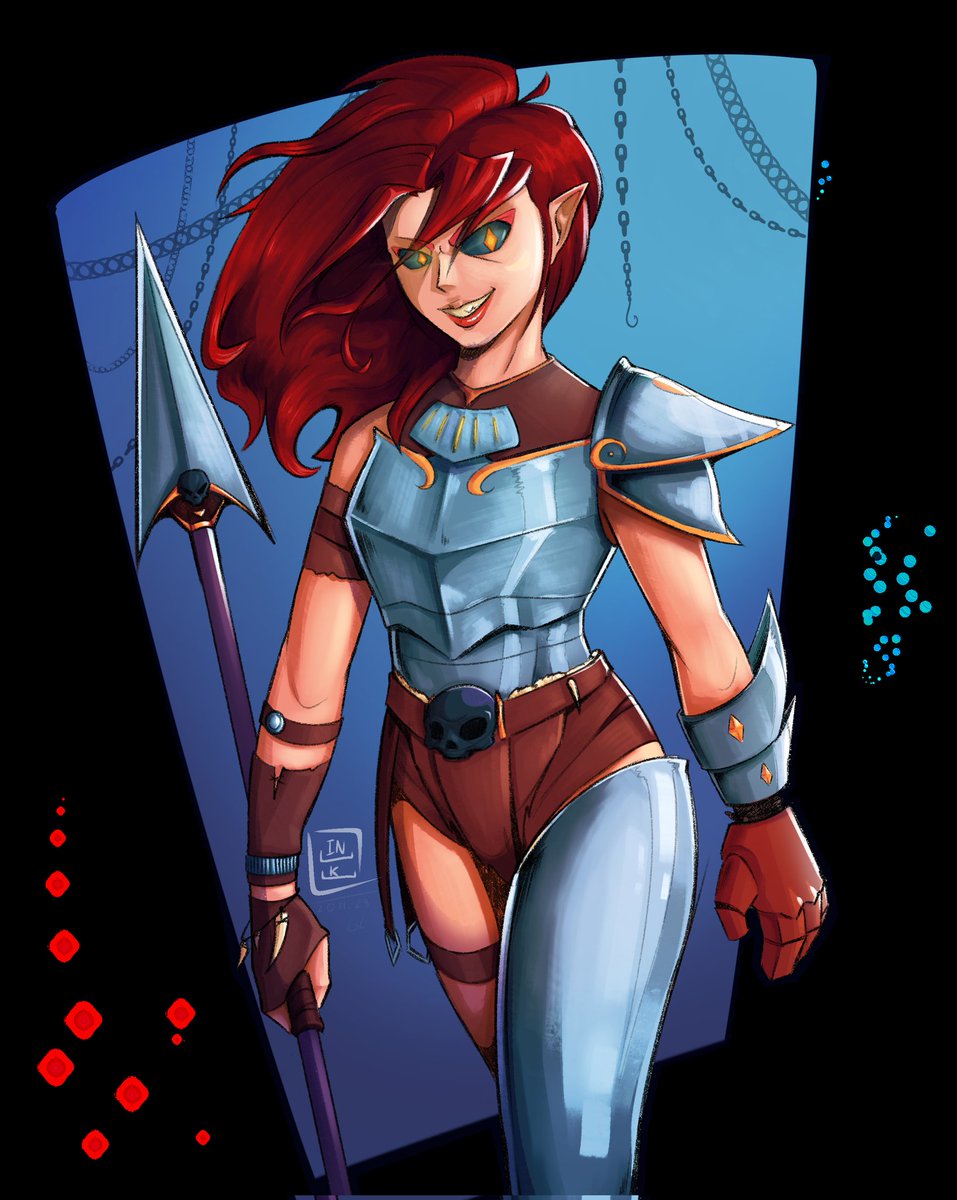 pervy_inek's tweet image. Spear woman inspired by Undyne&apos;s vibe and to practice Gradient maps 
#digitalart #spear #gradientmaps