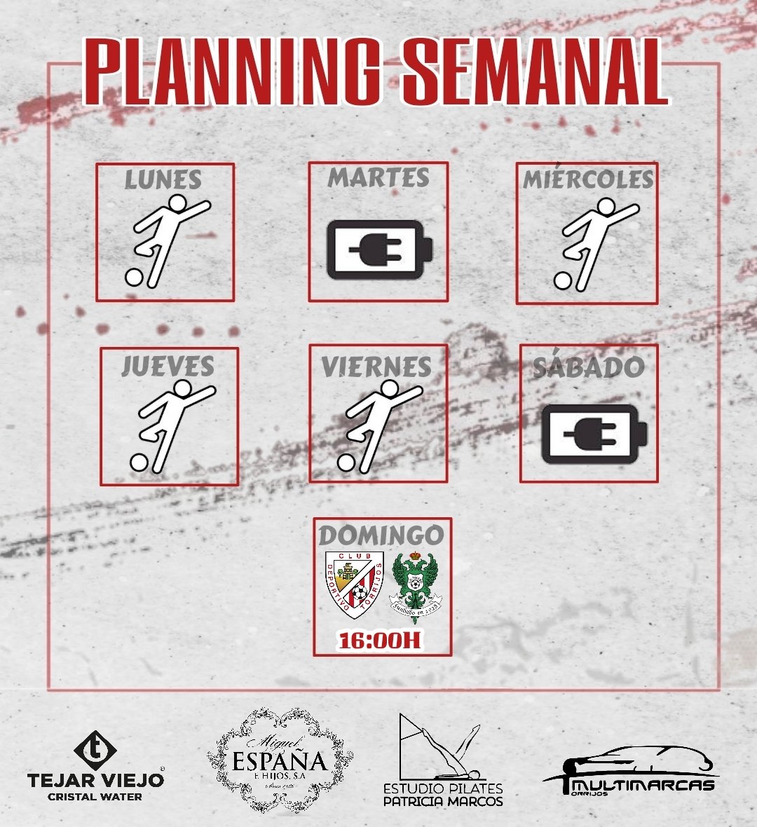 cdtorrijos_ofcl's tweet photo. 🏋🏻PLAN SEMANAL 🏋🏻
#Buenosdias familia...plan de trabajo de cara al derbi del domingo frente al @CD_Toledo
.
.
.
 #MeQuedoContigo
 #vamostorrijos🔴⚪🔴
 #somostorrijos https://t.co/KQitKEeKLY