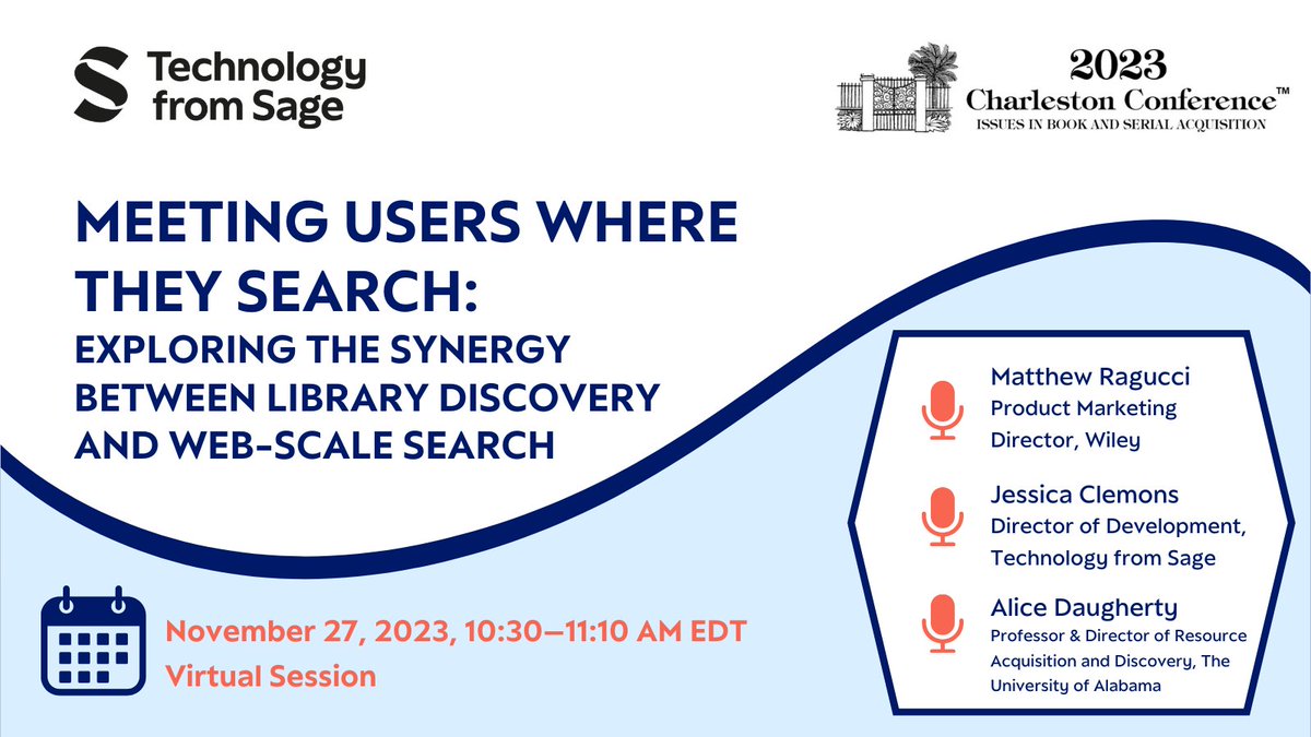 leanlibrary's tweet image. Are attending the virtual @chsconf?  

We&apos;re excited for our session on how to leverage web-scale search technologies and  best practice for enhancing discovery experiences🔍👩🏽‍💻 

You&apos;ll hear perspectives from #TechfromSage, @WileyGlobal and @UofAlabama

▶ whova.com/embedded/speak…
