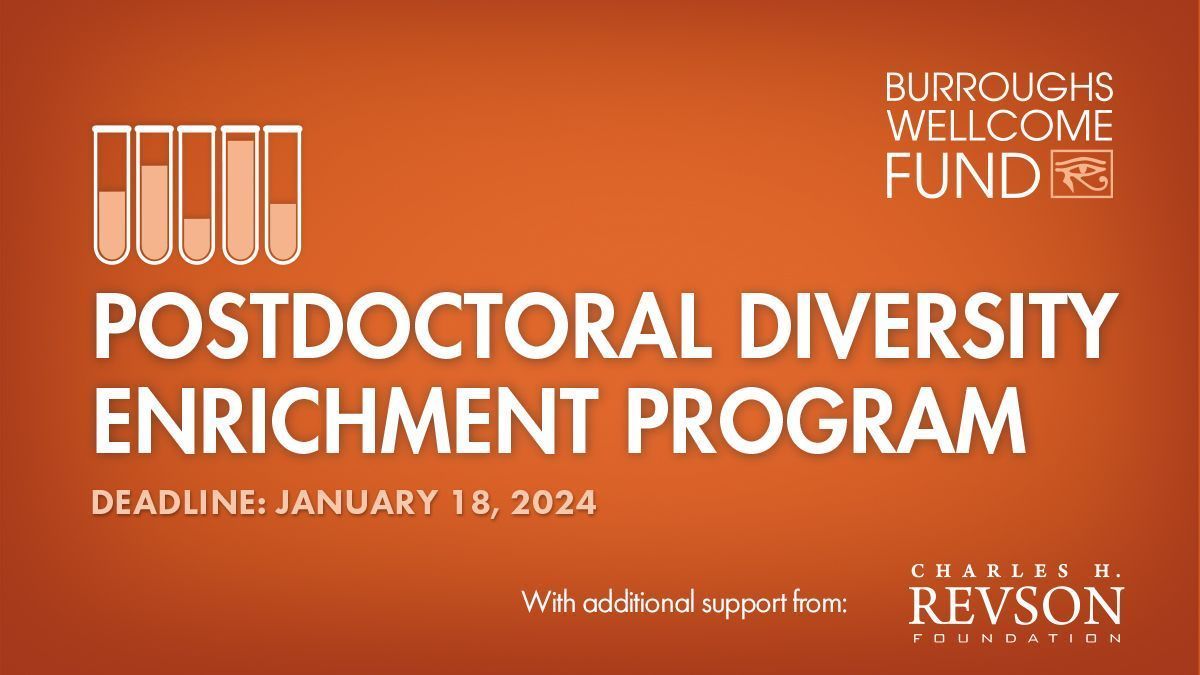 Apply now: Postdoctoral Diversity Enrichment Program buff.ly/3fvJd8J 

BWF has invested more than $9 million dollars in diversity enrichment programming and continues to provide support through a vast network of former and current grant recipients. 

#bwfpdep