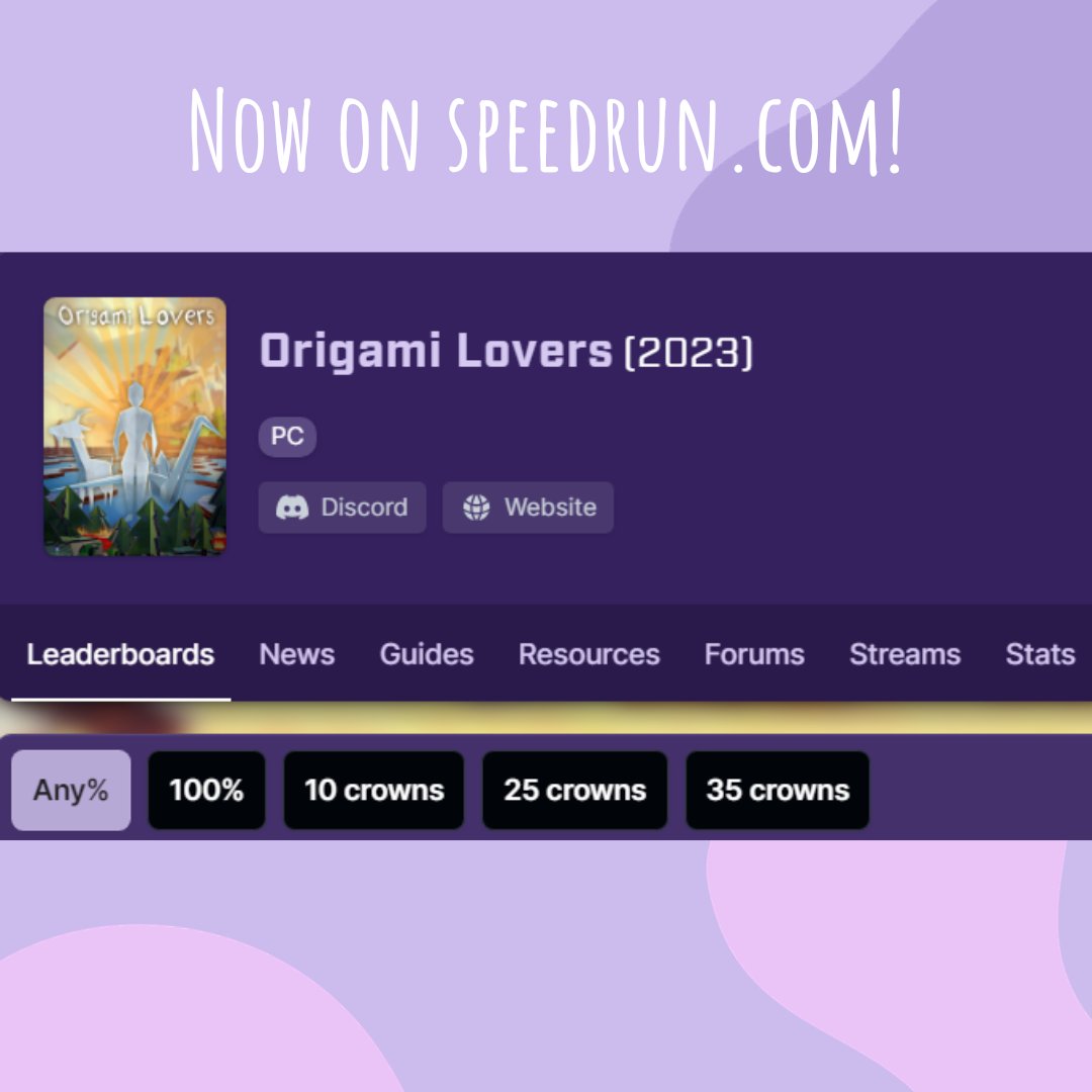 Check out Origami Lovers at speedrun.com! See you on the leaderboards ^^🌸

Direct link: speedrun.com/Origami_Lovers

#loneflowergames #gaming #game #gamers #gamedev #gamedeveloper #indiegamedev #indiegame #indiegames #origamilovers #speedrunning