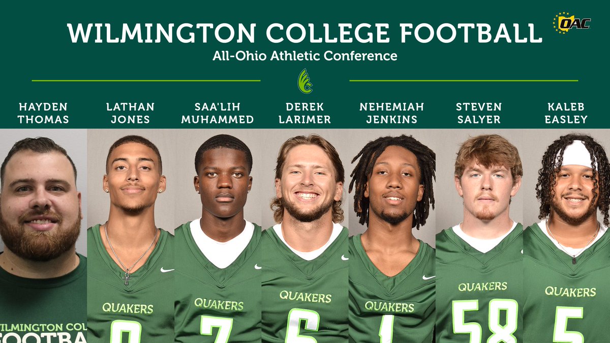 Wilmington Athletics (@dubcquakers) on Twitter photo Congrats to these six for being named All-OAC along with Offensive Coordinator Hayden Thomas, who was named OAC Assistant Coach of the Year! <a href="/DubC_Football/">Wilmington Football</a> #QuakersFB #WeAreDubC #experiencewilmingtoncollege Congrats to these six for being named All-OAC along with Offensive Coordinator Hayden Thomas, who was named OAC Assistant Coach of the Year! <a href="/DubC_Football/">Wilmington Football</a> #QuakersFB #WeAreDubC #experiencewilmingtoncollege