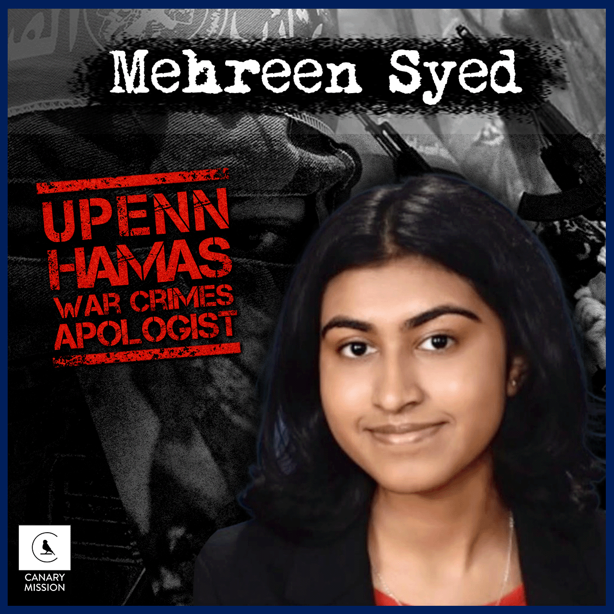 canarymission's tweet photo. 🔴 Mehreen Syed was the secretary of the Radical South Asian Collective, a student group @Penn that signed a statement supporting Hamas' Oct. 7 war crimes against Israelis. Syed is also a reporter for  The Daily Pennsylvanian student paper. https://t.co/f2ukdd5HVj https://t.co/f5x5AttLbg
