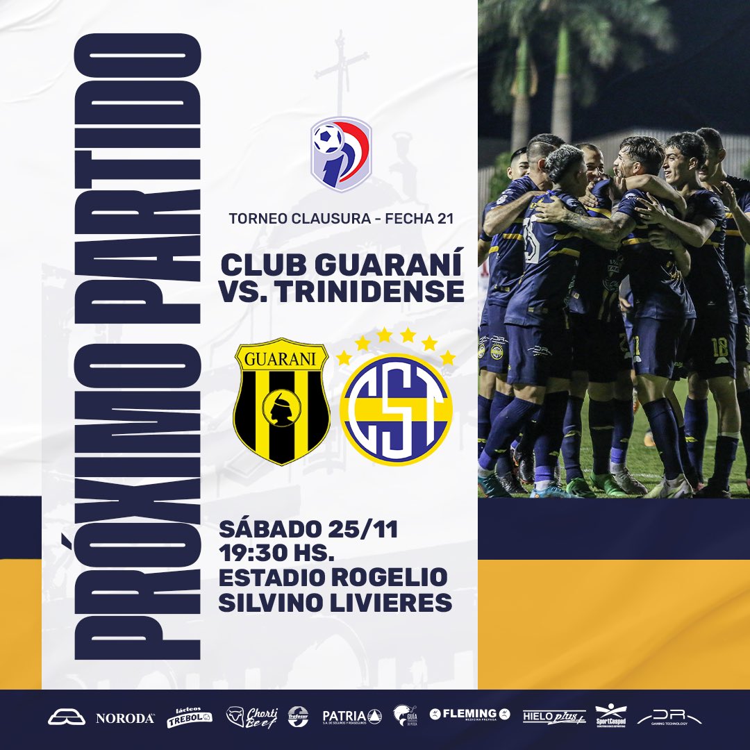 Se viene la penúltima fecha del Torneo Clausura 2023 ⚽

Jugamos ante <a href="/ClubGuarani/">Club Guarani</a> 

🗓️ 25/11
🕜 19:30 hs
📍 Estadio Rogelio Livieres

#VamosTriki
#ElClubDeTodos 🟡🔵