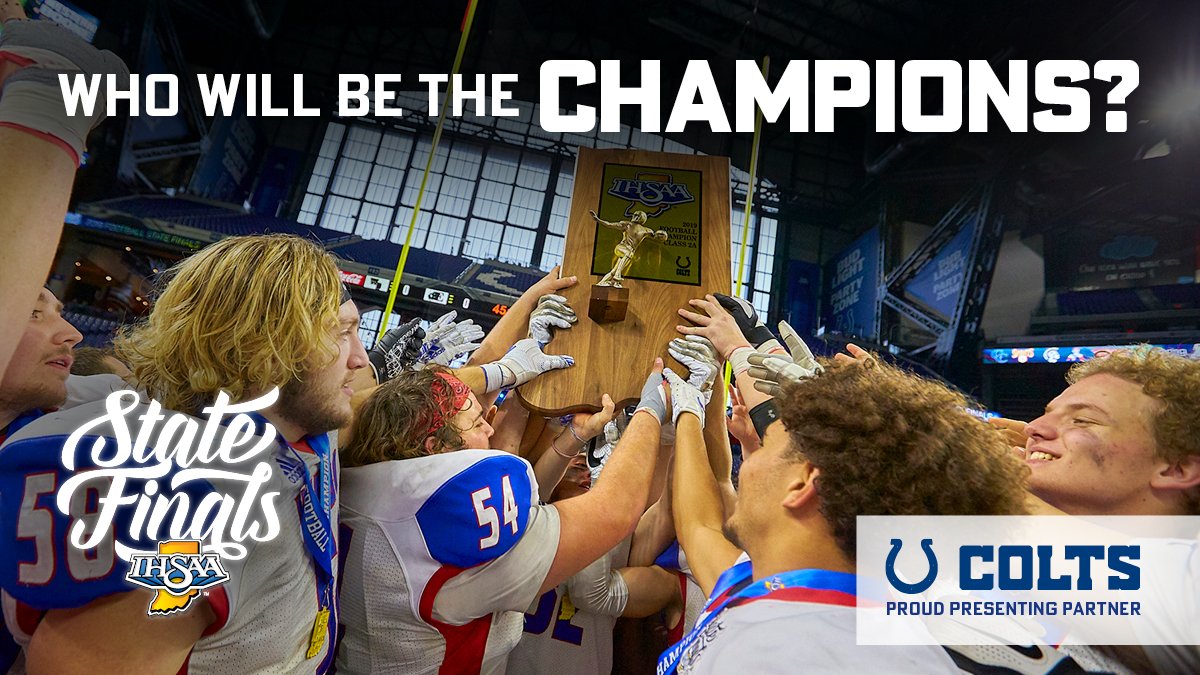 Good morning from Lucas Oil Stadium where we are meeting with the school administrators and head coaches of the 12 football state finalists! #IHSAA 
As determined by coin flip, the following teams will wear their dark jerseys in their games this weekend.
6A: Ben Davis
5A: Fort