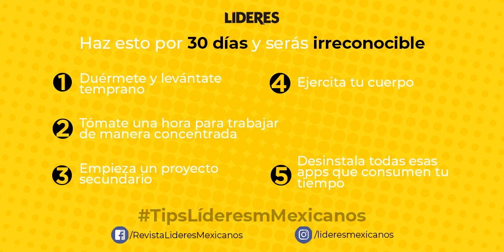 LideresMexicano's tweet photo. #TipsLM
¡Desafío aceptado! No hagas trampa, realiza estos consejos durante 30 días y serás otra persona al final de este periodo. 💪🔄 ¿Listo para la transformación? https://t.co/um75shpuIj