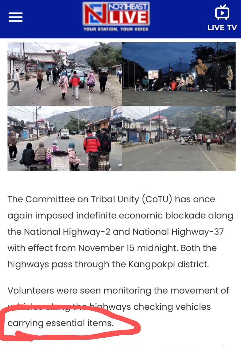 Another attack by Kuki-Chin terrorists in the form of economic blockade!
For long, people in Manipur have been held captive by the blocking of highways and thus, disrupting the supply of essential items to the State. 
Inspite of the SC's directive to both the Central and State