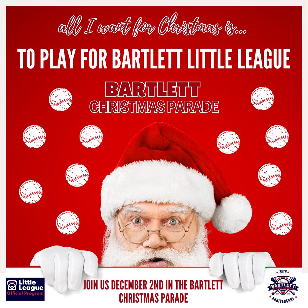 Are you coming?!  Grab your BLL jersey and meet us to ride the BLL float in the Bartlett Christmas Parade on December 2nd!  Time &amp; Location coming soon.