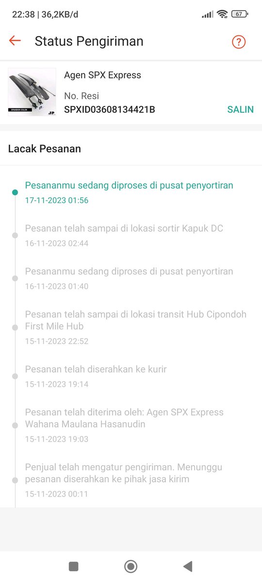 chandervian's tweet photo. @ShopeeCare ini tolong di cek dong resi gk jalan dari tgl 17 sampe sekarang masih di situ2 aja https://t.co/Xha6yDNxaK