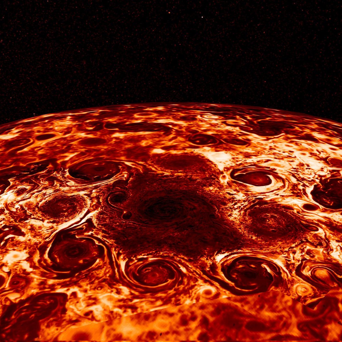 Cyclones at Jupiter’s North Pole 📸: NASA/Juno