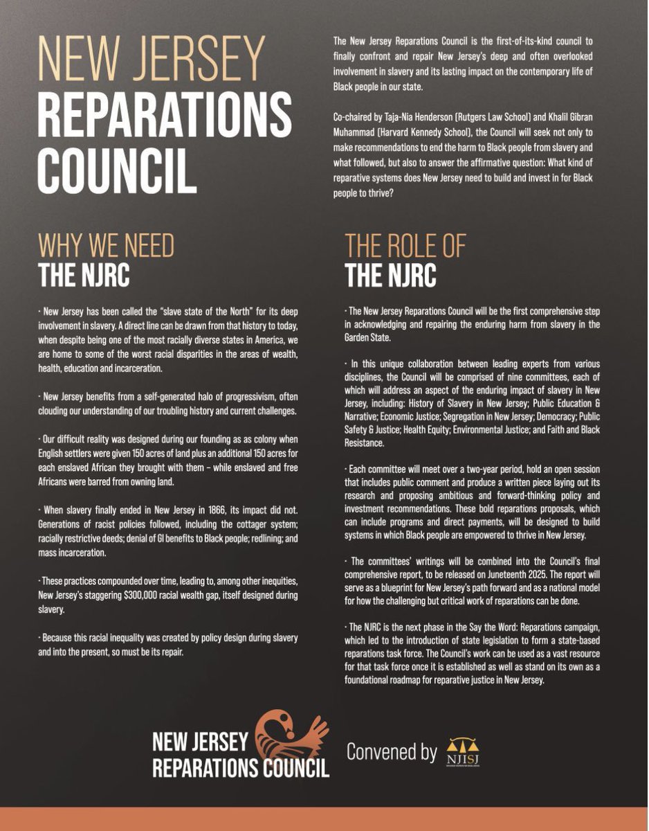 Register here to join us Monday, December 4 at 6:30PM for the NJ Reparations Council’s second public session, hosted by the Segregation in NJ Committee, featuring @KhalilGMuhammad, @DennisDParker, @mzsimmons, @J_P_Brutus & other leading voices: bit.ly/NJRCSession2