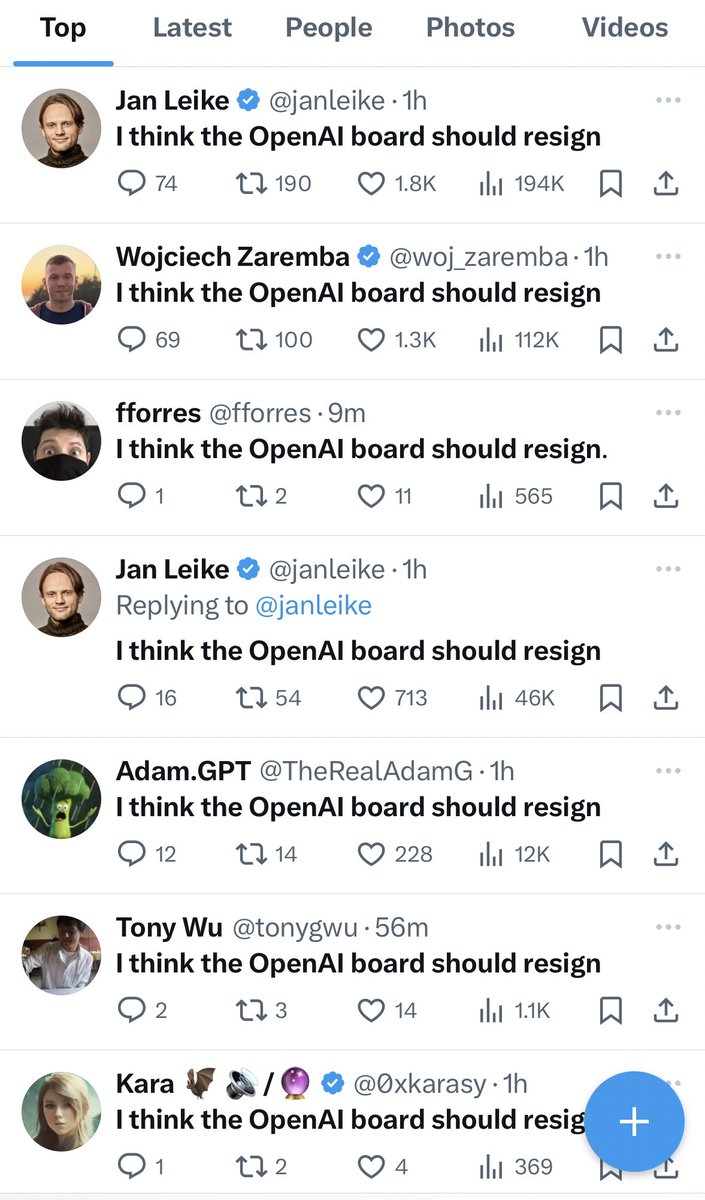 Over 500 out of 700 employees at OpenAI have signed the letter to threaten to quit to join MSFT unless the board resign, alleging the board “informed the leadership team that allowing the company to be destroyed ‘would be consistent with the mission.”