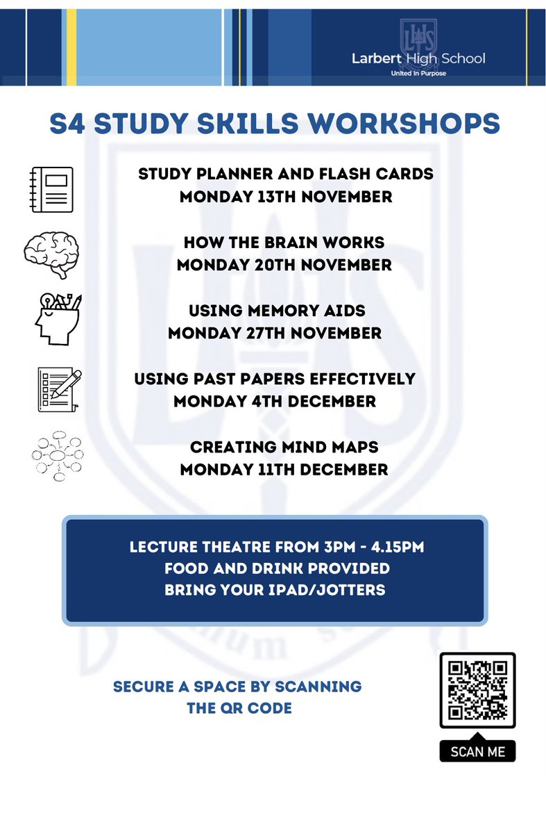 Another great turn out for the 2nd S4 Study Skills session. Led by Miss Ferguson who is sharing how the brain operates and exploring helpful ways to retain information 📚 🧠