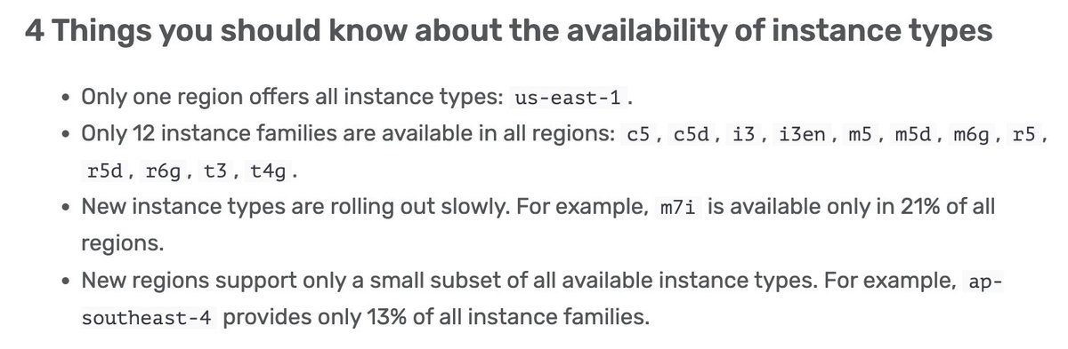 Important data points on EC2 instance type availability across regions from @andreaswittig (h/t @LastWeekinAWS ) cloudonaut.io/worldwide-avai…
