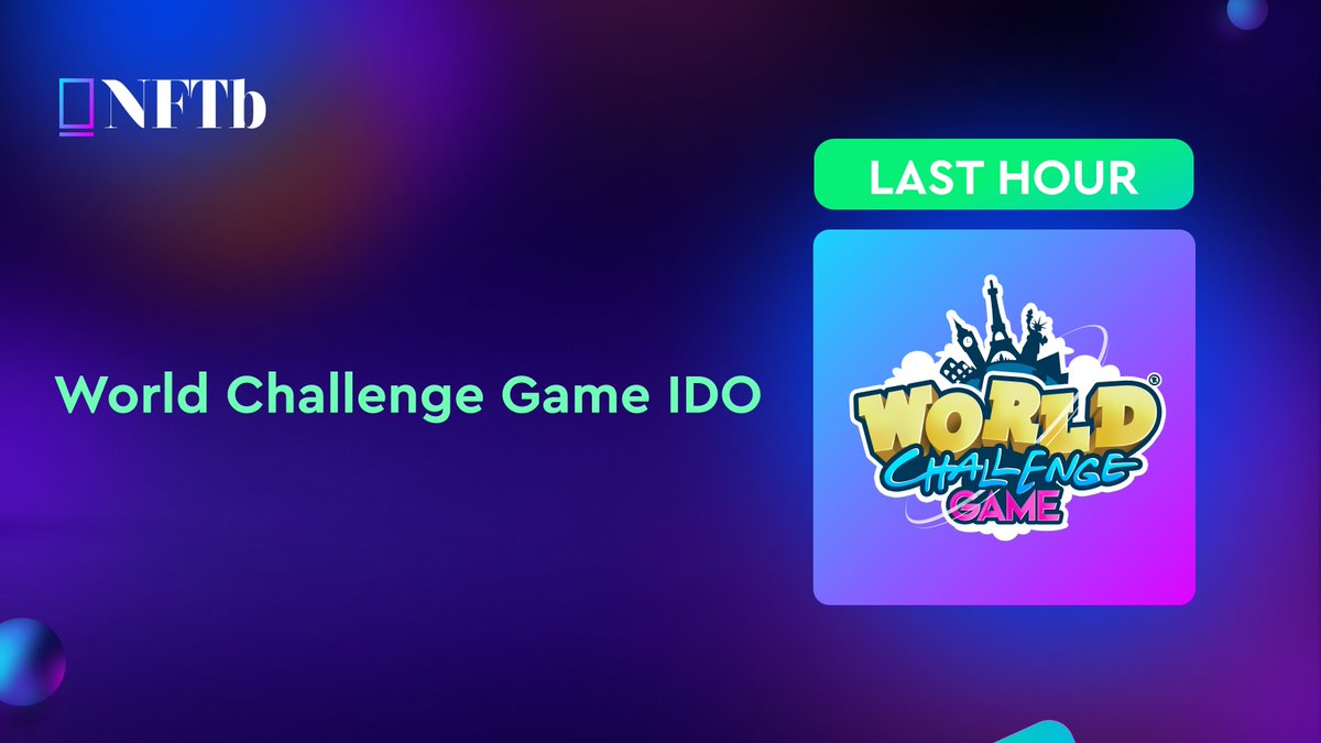 Less than 1 hour for the @WorldChallengeG #IDO to end! Why you should be excited about the World Challenge Game: ✅Dual Play Modes ✅Technology Integration ✅Unique NFT Collection ✅Educational and Fun ✅Global Competition and Rewards Get in NOW 👇🏼 nftb.io/launchpad/ido/…