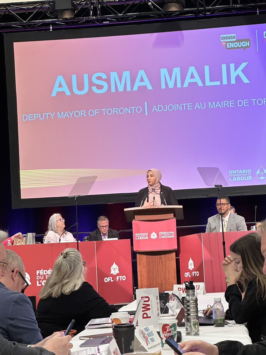 History-making <a href="/ausmalik/">ausma malik</a> addressing the #OFL2023 convention with a message of humanity and a call to action. #EnoughIsEnoughON