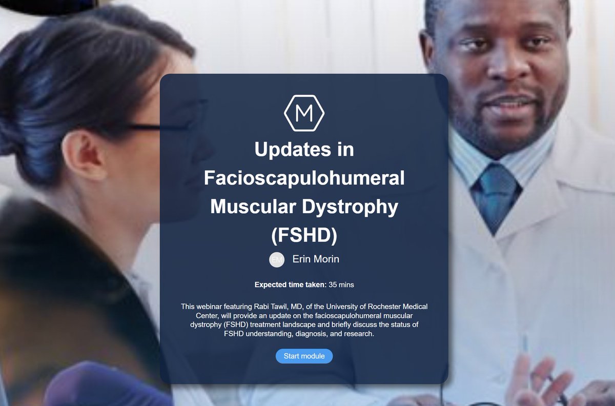 medshronline's tweet image. Check out this .@MDAorg provided learning module on MedShr, in which NMD expert Professor Rabi Tawil explores the etiology, clinical presentation, and diagnosis of FSHD, and provides a fascinating update on the treatment landscape: hubs.la/Q029rLq20 

#FSHD #FOAMed #MedEd