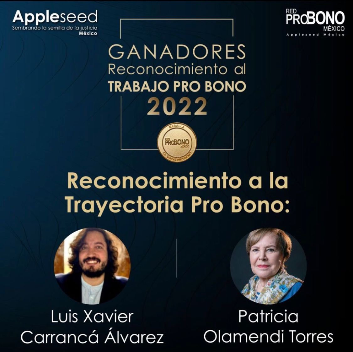 Felicitamos a nuestra querida colega, @PatyOlamendi, por haber recibido el Reconocimiento a la Trayectoria Pro Bono que otorga Appleseed México.