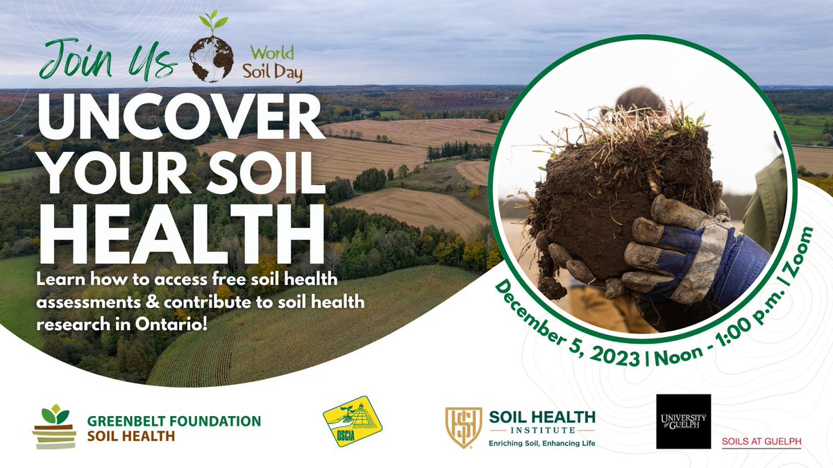 Calling all soil health enthusiasts! On December 5th, dive into the exciting research led by <a href="/greenbeltca/">Greenbelt Foundation</a>, <a href="/soil_institute/">Soil Health Institute</a> and <a href="/SoilsAtGuelph/">SOILS AT GUELPH</a> aimed at transforming how farmers measure and manage soil health! bit.ly/3R4wyJY