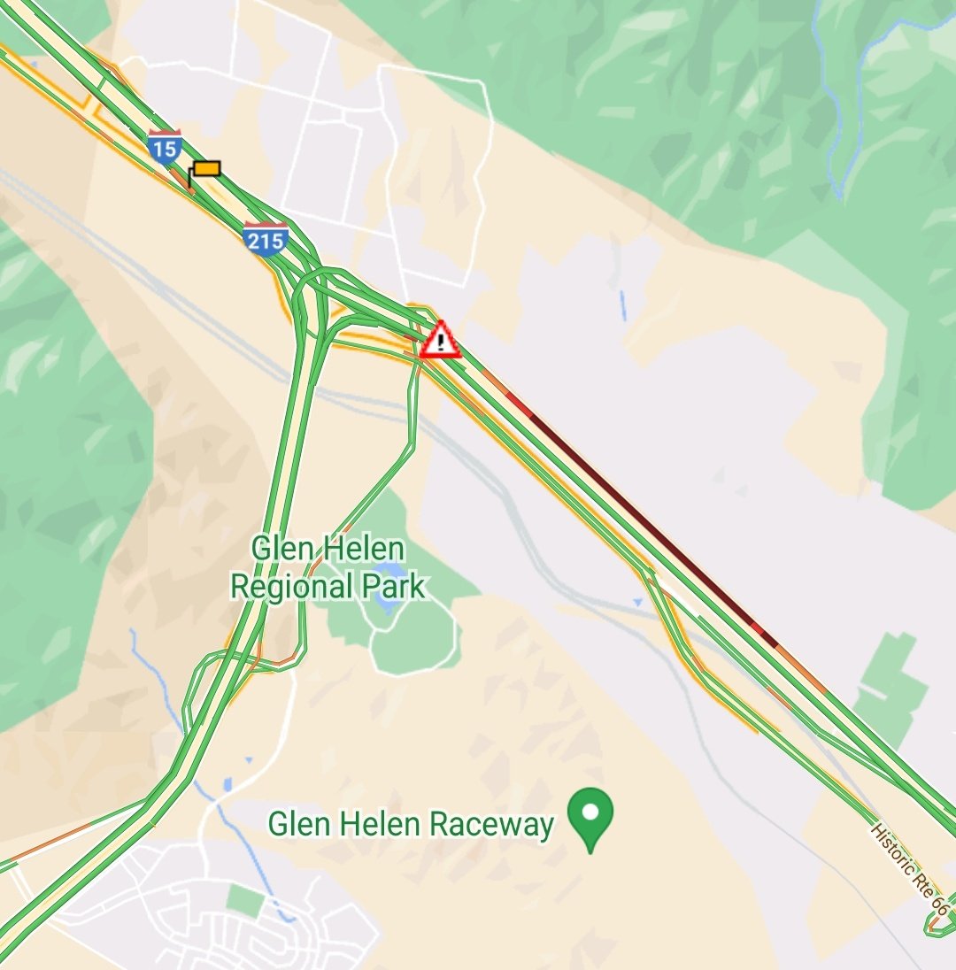 paininthepass's tweet image. Traffic Alert for Northbound I-215 just before Devore Rd. Overturned big rig blocking two lanes. #PainInThePass #215freeway #I215 #SanBernardino #Devore #TrafficAlert