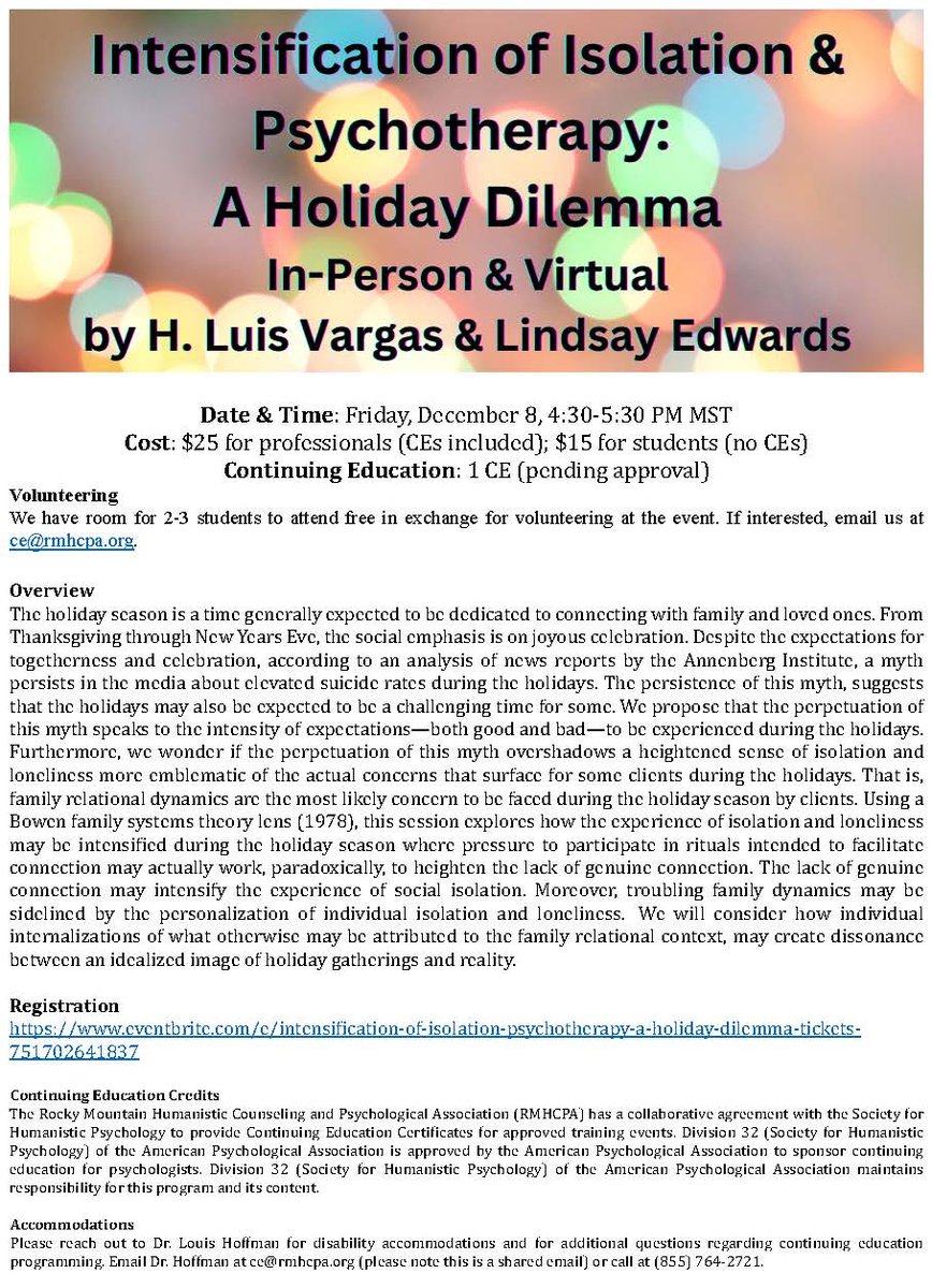 Join us at our December CE event in-person or virtually. We will have a holiday party and open house immediately following the event. Register at eventbrite.com/e/intensificat…
