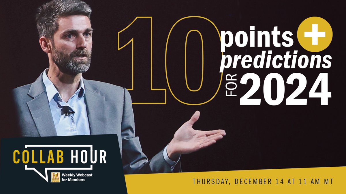 Register now for the annual member-favorite Collab Hour with Chief Economist Bart Watson on Thursday, Dec. 14 to learn about the data that defined 2023. brewersassociation.org/events/ten-poi…