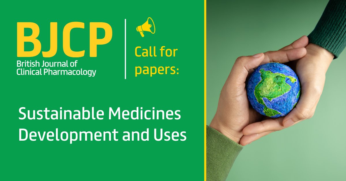 📣 #CallForPapers on the development and use of #SustainableMedicines. The carbon footprint and environmental impact of medicines must be a top priority for the global #ClinicalPharmacology community. Submit your papers: ow.ly/XhWi50Q8mJf #ClimateCrisis #Sustainability