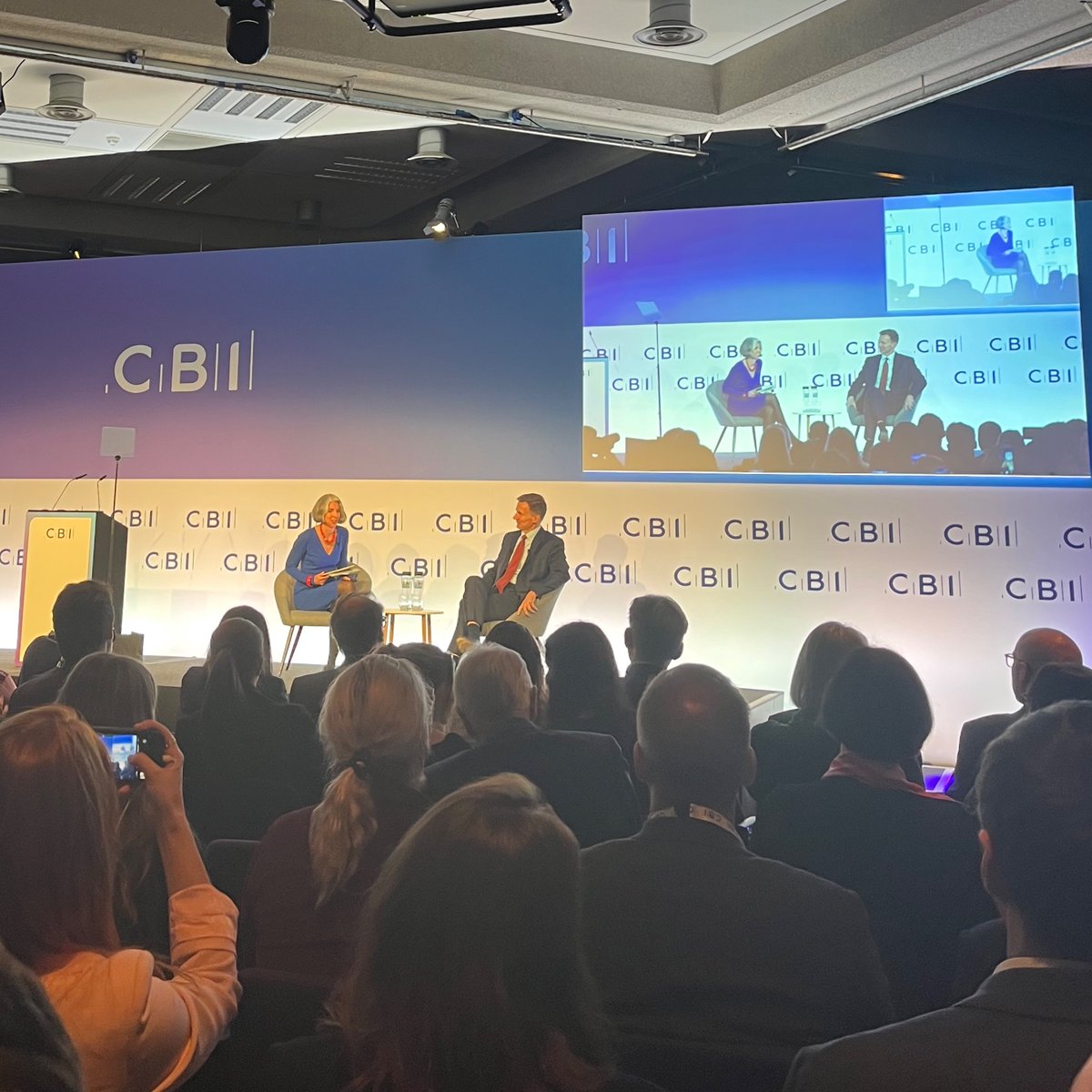 claireead's tweet photo. Packed conference hall to hear from Chancellor of the Exchequer @Jeremy_Hunt 
on his reflections on the past year, future plans for the UK economy and the issues at play in this week’s Autumn Statement. #CBI23 https://t.co/L8C7PBpNBB