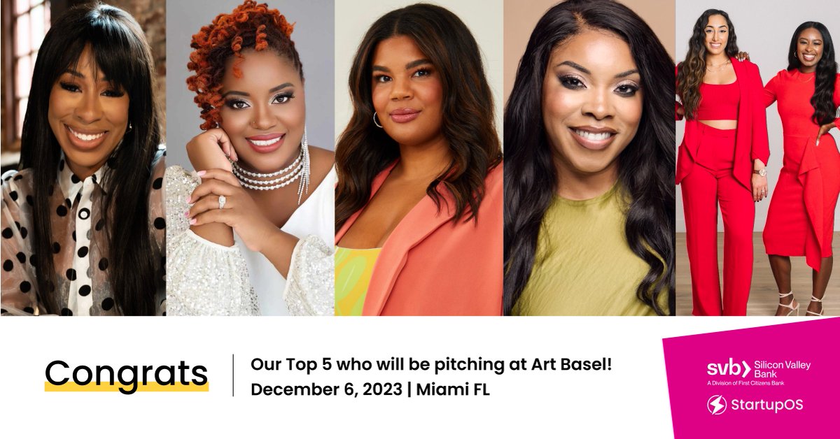 Meet the top 5 finalists competing at the #ArtBasel pitch event on Dec 6th @SiliconVlyBank
⚡@GetWellCapped ⚡️@CollegeThriver⚡@Nomadsswimwear⚡NEHXT⚡@goflyyusa
Read more about each finalist at startupos.com/blog We can't wait!
#StartupOS #Founders #WomenFounders #YesSVB