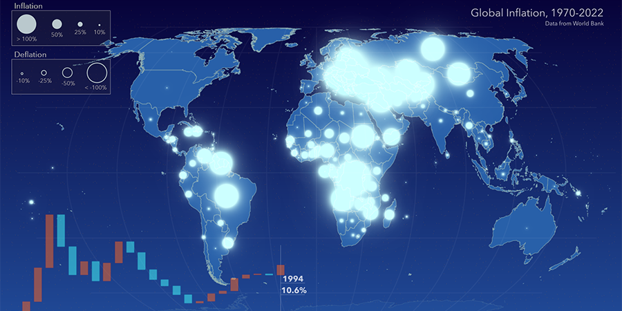 mapsdotcom's tweet image. Explore 50+ years of inflation trends and how global averages and individual countries reflect changes with this animated map! 📈📉 See moments of extreme inflation &amp;amp; bouts of deflation through time: ow.ly/rzlS50Q3HZY

#inflation #mapsdotcom #dataviz #globaleconomy