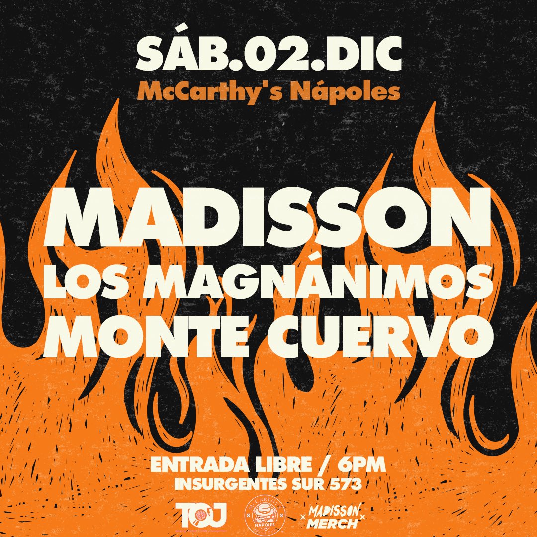 Tenemos una cita el sábado 2 de diciembre en <a href="/McCarthys_Offic/">McCarthy's Irish Pub</a> Nápoles 🔥🖤 
#MadissonPunch
