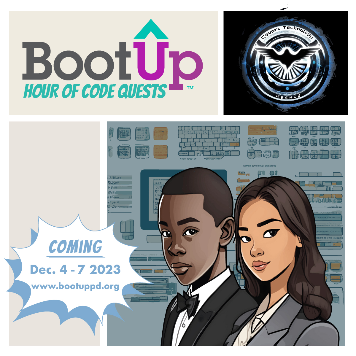 BootUpPD's tweet image. Dive into the world of coding with BootUp&apos;s #CodeQuests! 🌐 Calling all tech enthusiasts to join the mission from Dec 4-7. Exciting challenges await! 💻 Don&apos;t miss the coding adventure! #CSEdWeek Register here: docs.google.com/forms/d/e/1FAI…