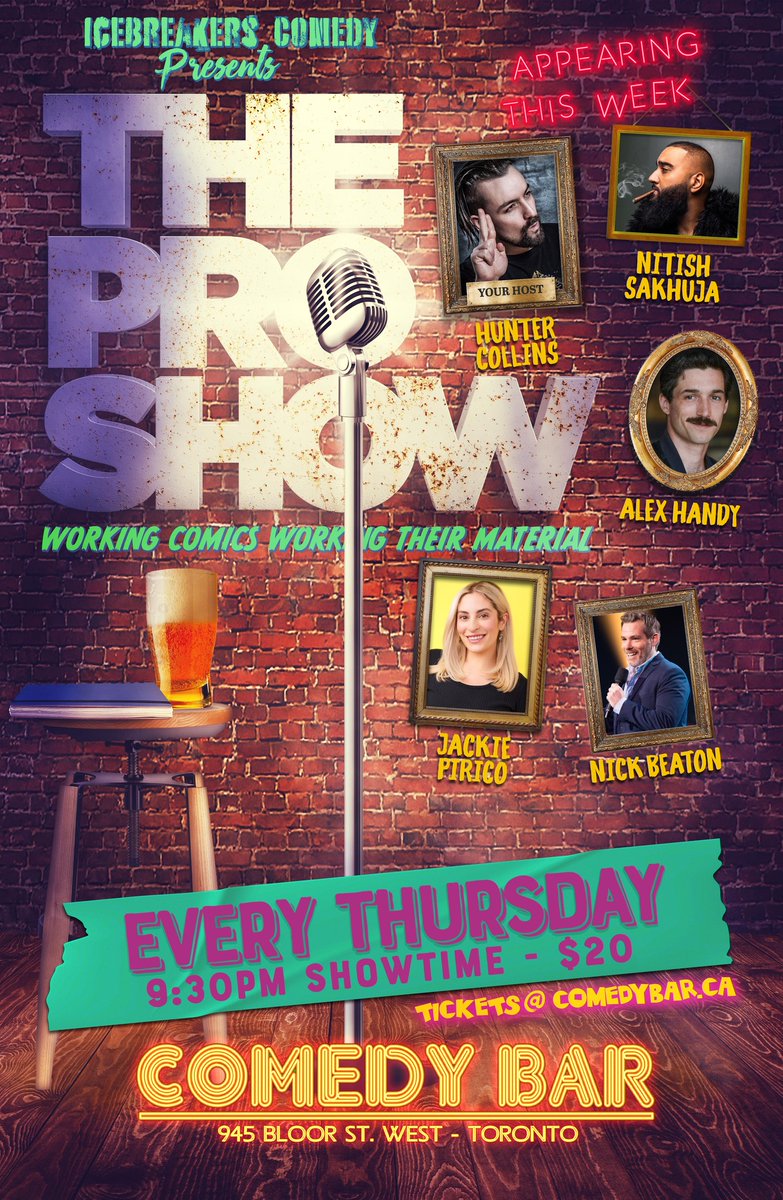 THURSDAY!
It's Thanksgiving south of the border but us here in the Great White North have THE PRO SHOW to be thankful for. 
Who needs a family gathering when we can all meet up <a href="/comedybar/">COMEDY BAR</a> to see some of the best comics in Toronto!   

comedybar.ca/shows/the-pro-…

#proshow #Toronto