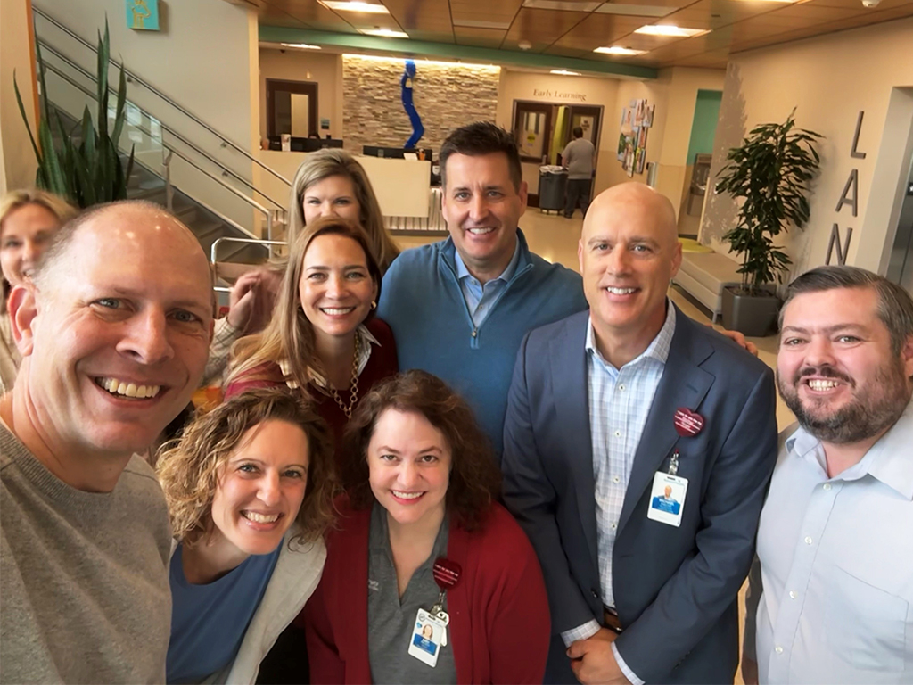 USEngineering's tweet photo. CEO Tyler Nottberg on a tour of the B.E. Smith Family Center @AdventHealthKC: “Thanks to Michael Knecht, Shannon Lockwood &amp; Amy Kilroy for highlighting the amazing work to help children &amp;families gain access to high-quality childcare &amp; early learning.” @WeAreAligned #LeaveALegacy https://t.co/8SfJ8rbUqh