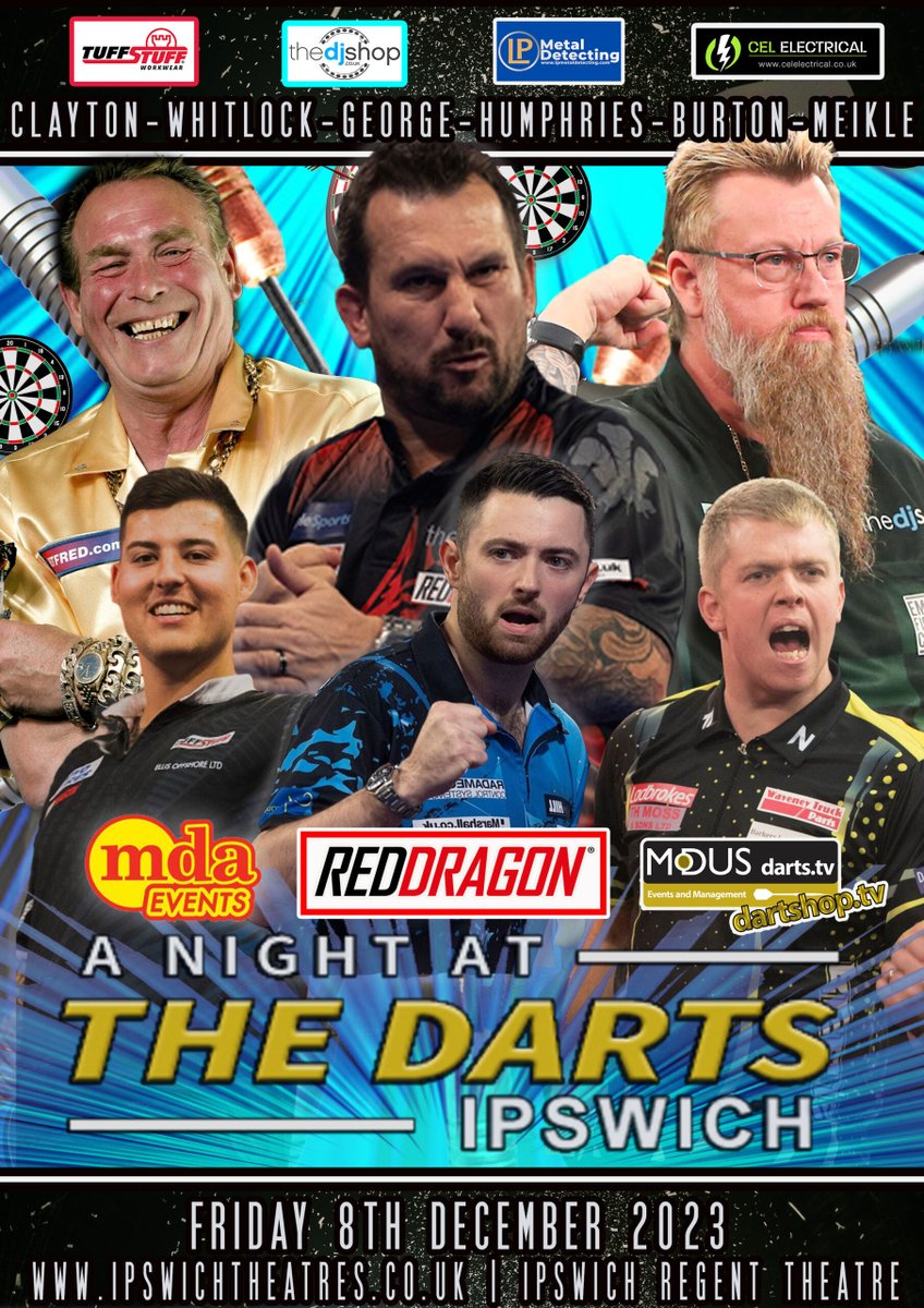 Remaining 2023 Events: Portsmouth, 2nd December mdaevents.co.uk/a-night-at-the… Leeds, 6th December mdaevents.co.uk/darts-dazzler-… Boston, 7th December mdaevents.co.uk/a-night-at-the… Ipswich, 8th December ipswichtheatres.co.uk/whats-on/a-nig… Scarborough, 8th December mdaevents.co.uk/a-night-at-the…