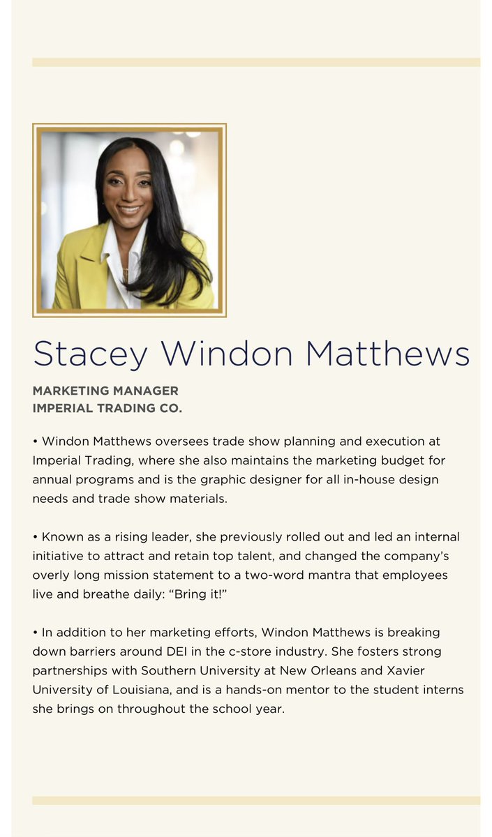 ImperialTrNOLA's tweet photo. Congratulations to Marketing Manager, Stacey Matthews on receiving her "Future Leaders in Convenience" Award last week! Stacey is a huge asset to Imperial and we are so grateful to have her a part of the team for the past 10 years! 
#OurPeople #Cstore #BringIt #Excellence https://t.co/eJCLUyNMfe