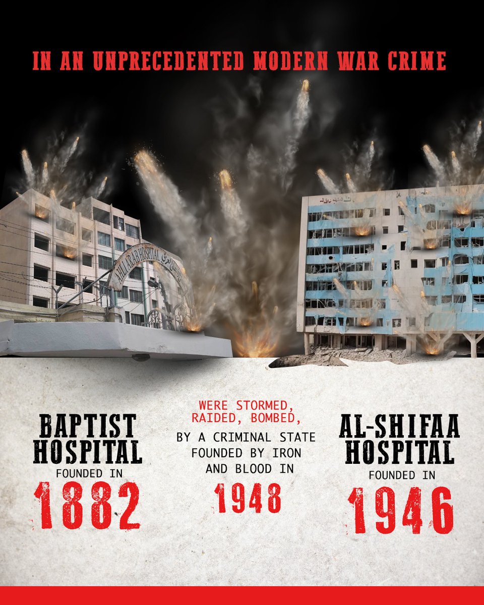 el_majhad's tweet photo. @jakeshieldsajj Hospitals bombed are older than the Zionist De Facto state https://t.co/lNYUwM7EXU