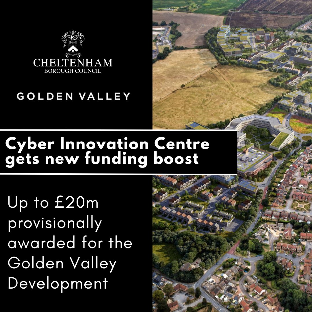 Great news! Up to £20m funding has been provisionally awarded from <a href="/GOVUK/">GOV.UK</a> for #Cheltenham’s #GoldenValley Development, the £1bn project at the heart of the UK’s cyber and technology ambitions ⬇️