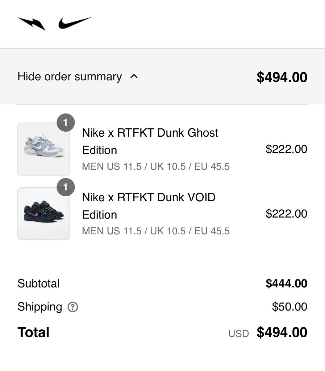 APMahoney's tweet photo. Iโm a collector and enthusiast and if this is the future I damn sure ainโt going to miss it.
Release was smooth as hell and they looks sick too imo.
@Nike x @RTFKT Dunk Ghost and Void.
#cryptodunk @snkr_twitr https://t.co/RXj0aWFKLS