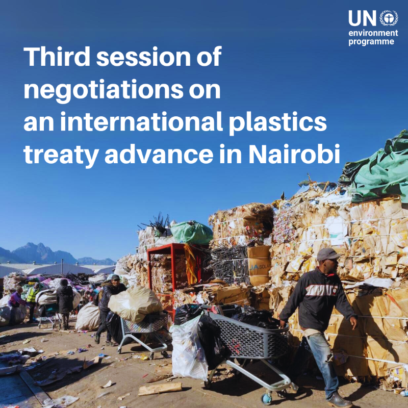 UNEP's tweet photo. The 3rd session of the Intergovernmental Negotiating Committee on Plastic Pollution (INC-3) has wrapped up in Nairobi, marking an important step towards an international legally binding #PlasticsTreaty to #BeatPlasticPollution.

https://t.co/IladdKHpl3