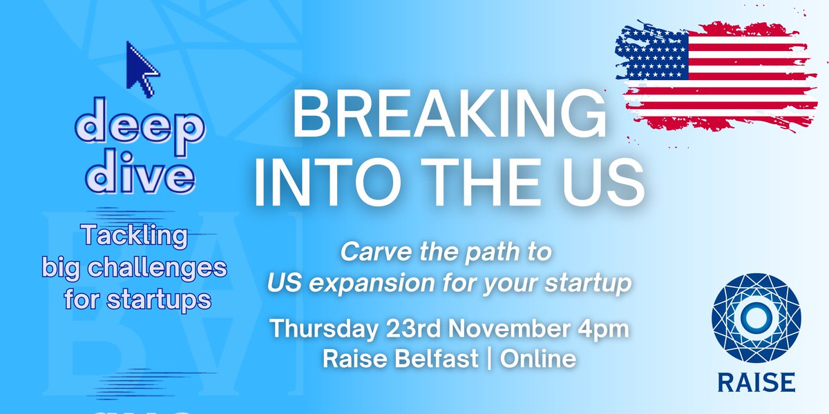 Thinking about the United States as the next stage of growth for your startup? Join us to learn from founders and advisors who have successfully walked the path before you. 

🇺🇸 Thursday 23rd November | 4-5pm | Raise Belfast or Online 

👉 Tickets: eventbrite.co.uk/e/deep-dive-fo…
