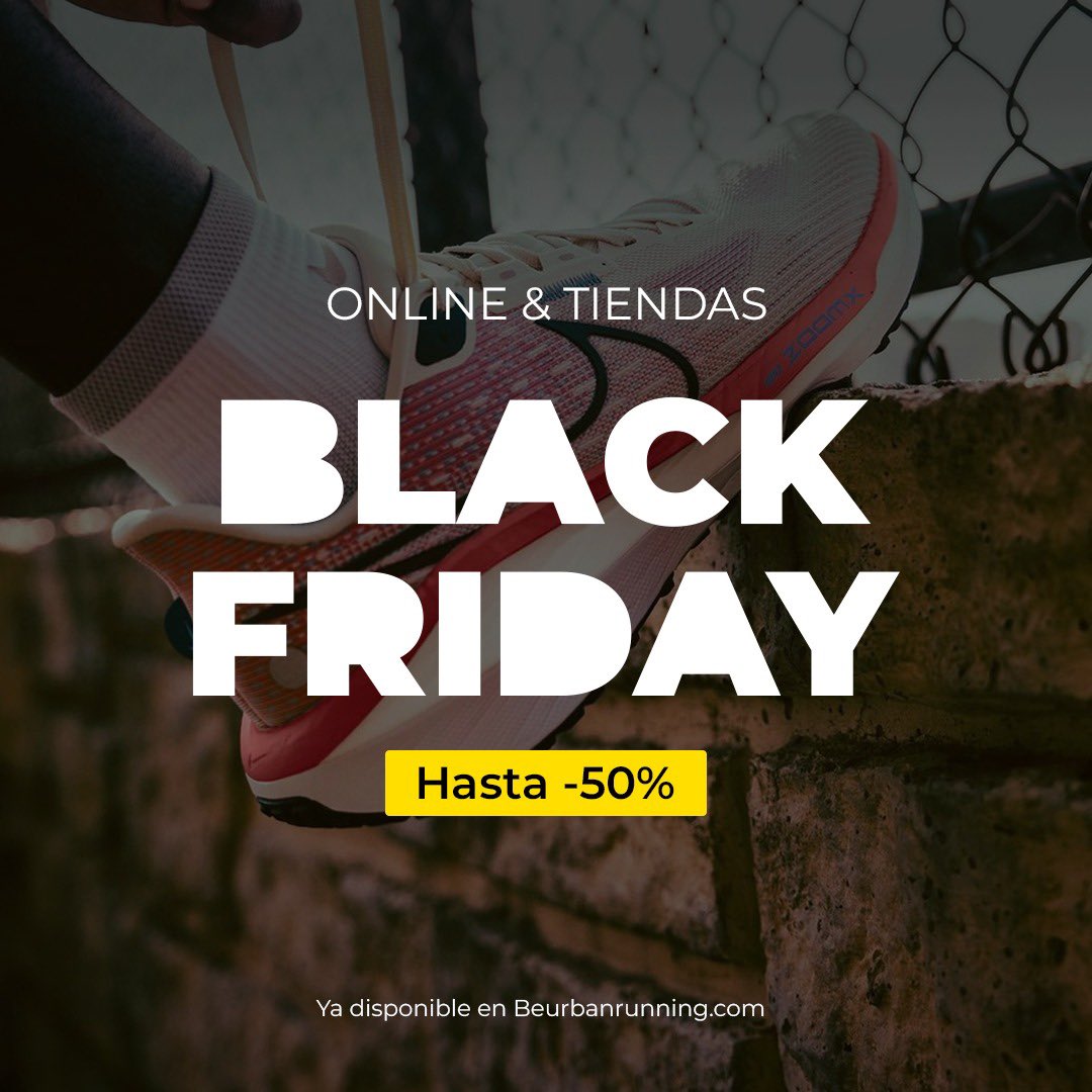 ¡BLACK FRIDAY! 🖤 Descubre los mejores descuentos en calzado, ropa y accesorios para tus entrenamientos y tu día a día. 

Ya disponible en Beurbanrunning.com
📍¡Nos vemos en las tiendas!