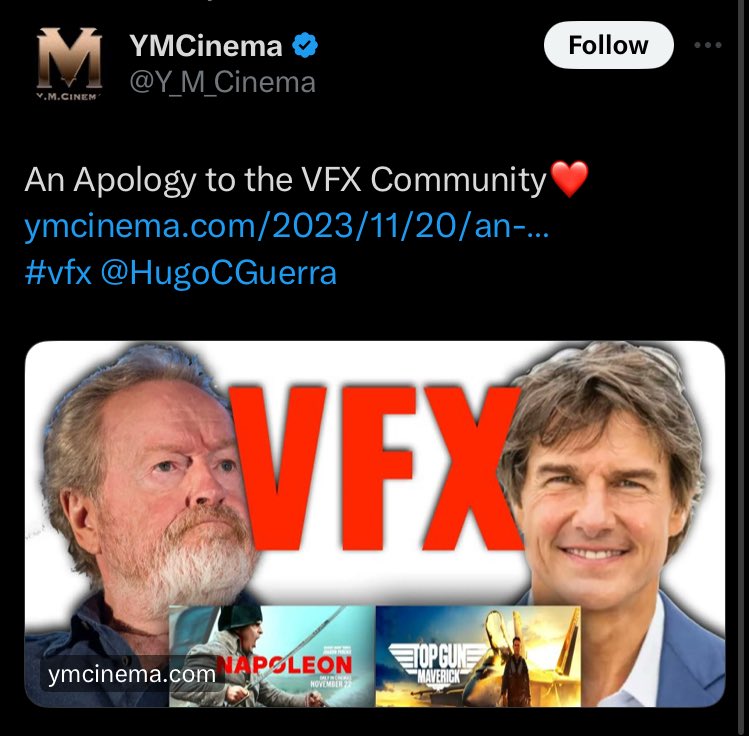 Thank you for this article <a href="/Y_M_Cinema/">YMCinema</a>. It means a lot to the VFX community, and it’s incredible to have your support like this. (Article below the image 👇)