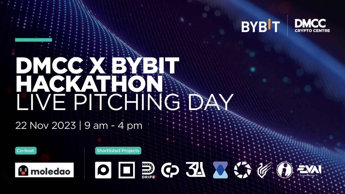 dmcccrypto's tweet photo. Congratulations to the 10 shortlisted participants of our Web3 Unleashed: Crypto Innovation Challenge with @Bybit_Official! Join us on 22 November for the Live Pitching Day where they will showcase their ground-breaking #Web3 projects. Learn more: https://t.co/xt7k4EOmsY

@moledao_io, @DMCC_Gaming, @DWFLabs, @brincvc  and @hackenclub 

@akka_finance, @Copin_io,
@Cyborg_network, @drife_official, @Edu3Labs, @evai_io, @iToken_ITCO, @pravicasuite, @TimeswapLabs and @ledger_top

#Web3Innovation #CryptoDubai #CryptoInnovationChallenge #DMCCByBitHackathon