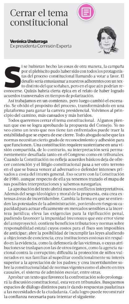 Cuando la constitución no refleja acuerdos básicos deja de ofrecer contención y el litigio constitucional pasa a ser otro terreno en el que se busca vencer al adversario o defender intereses privados a costa del interés general.  Comparto mi columna 👇