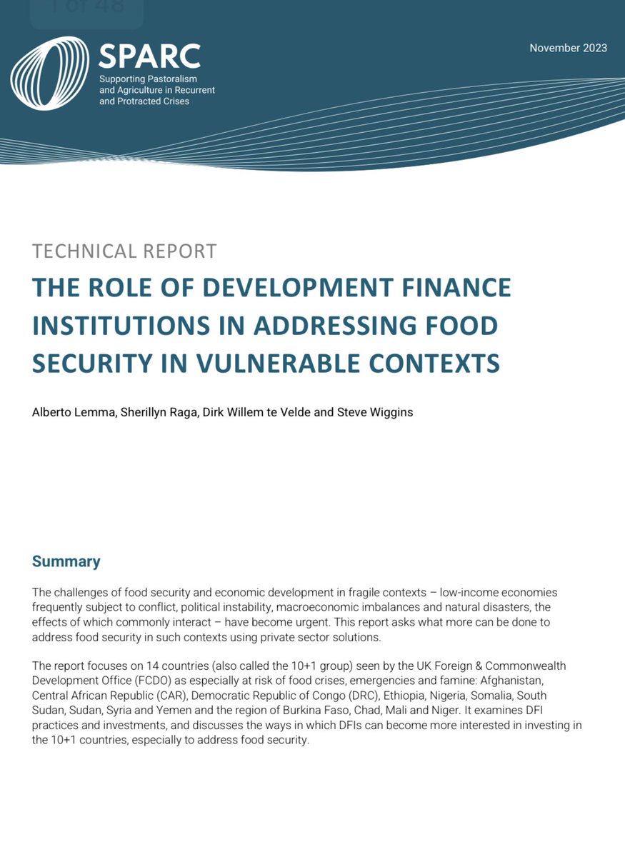 Important discussions at the Global Food Security Summit #GFFSS23 today! #Fragile countries are at ⬆️risk of food crises, but lack capital to invest in food systems. In our @SPARC_Ideas paper, we identify ways for #DFIs to invest in these countries 👉 odi.org/en/publication…