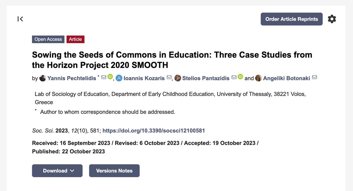 #Newpaper! 📝 The @uth_gr research team published an article based on their case studies titled 'Sowing the Seeds of Commons in Education: Three Case Studies from the Horizon Project 2020 SMOOTH'. Check it out here 👉  buff.ly/47FUo49