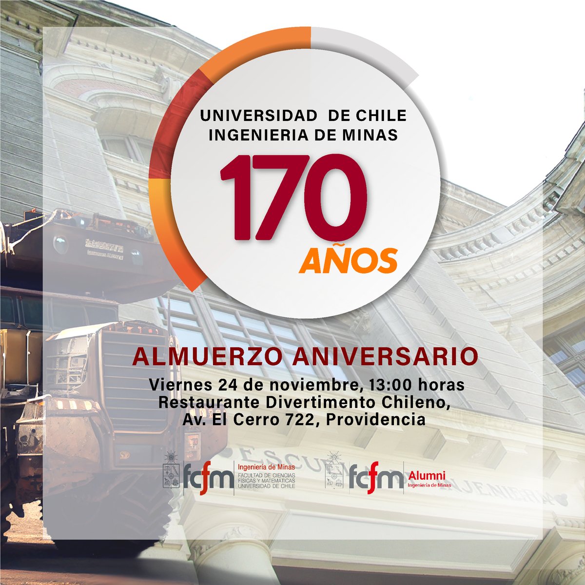 DIMINUchile's tweet photo. 🛑 𝗖𝗜𝗘𝗥𝗥𝗘 𝗗𝗘 𝗜𝗡𝗦𝗖𝗥𝗜𝗣𝗖𝗜𝗢𝗡𝗘𝗦- Informamos a nuestra comunidad DIMin de Alumni y ex alumnos(as) que el plazo de inscripción para participar en el almuerzo 170º Aniversario, cierra este miércoles 22 de noviembre, a mediodía.

📝https://t.co/ZQ6mXhbyav https://t.co/tPCilABpsA
